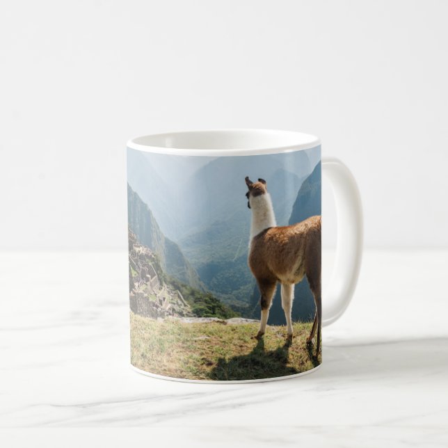 Caneca De Café Llama Overlook Ruins | Machu Picchu, Peru (Frente Esquerda)