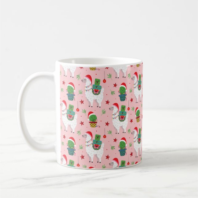 Caneca De Café Llamas e Cactos - Padrão de Natal (Esquerda)