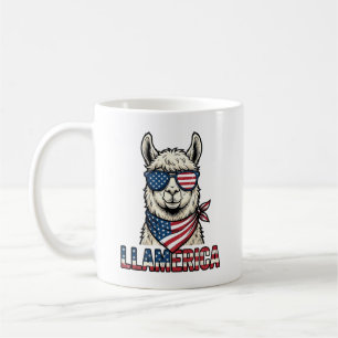 Caneca De Café Llamerica Llama Patriótico Design Vetorial Vintage