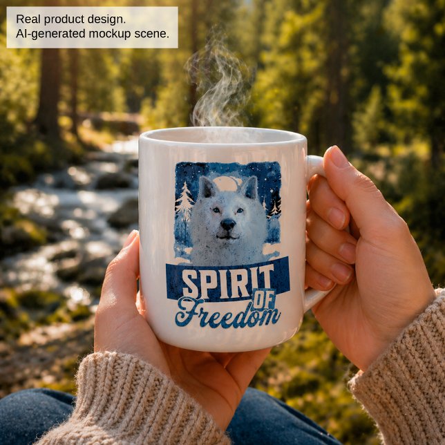 Caneca De Café Lobo Ártico Espírito de Liberdade Desenho de Vida  (Criador carregado)