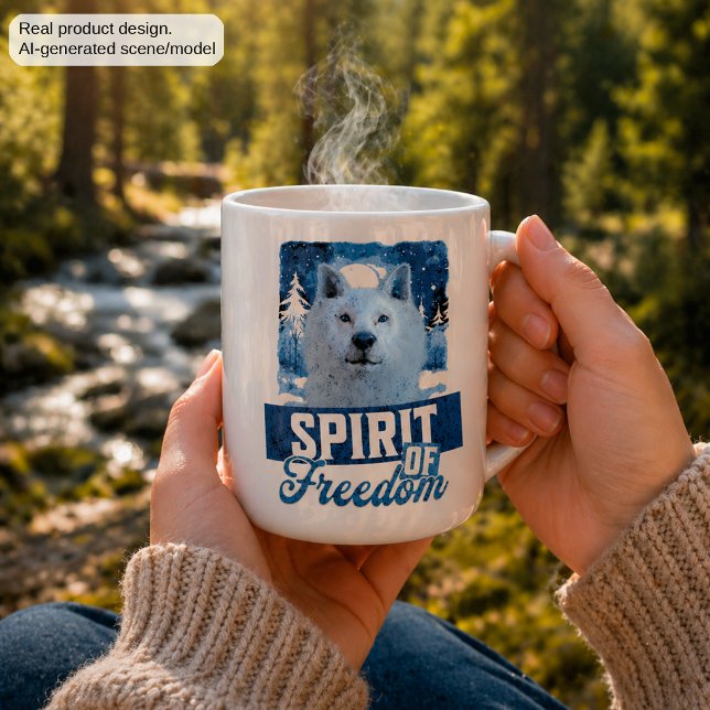 Caneca De Café Lobo Ártico Espírito de Liberdade Desenho de Vida  (Criador carregado)