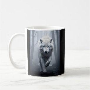 Caneca De Café Lobo Branco na Floresta Foggy