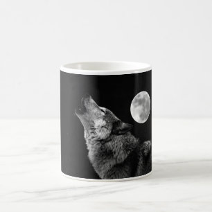 Caneca De Café Lobo Branco Negro Howling na Moon Coffee Mug