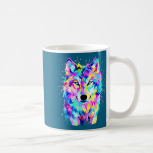 Caneca De Café Lobo colorido arte splash vida selvagem animal