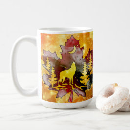 Caneca De Café Lobo Colorido Silhouette com Design de Céu Noturno