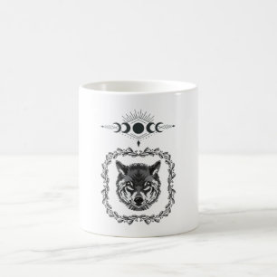 Caneca De Café Lobo com Fases da Lua