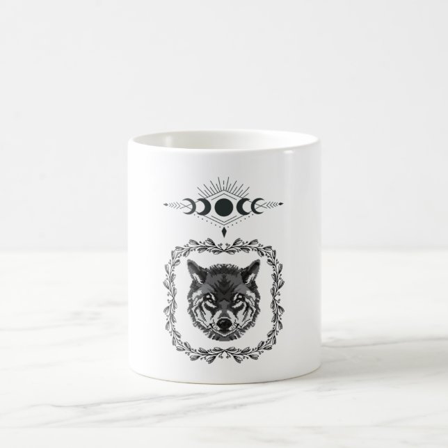 Caneca De Café Lobo com Fases da Lua (Centro)