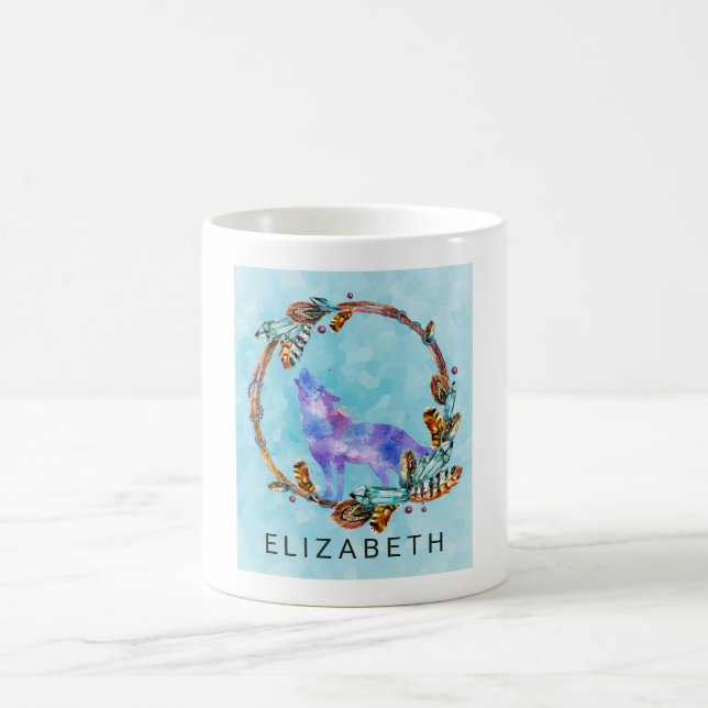 Caneca De Café Lobo de Aquarela Roxo com Personalidade Boho Wreat (Centro)