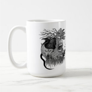 Caneca De Café Lobo e Raven com crânio