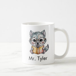 Caneca De Café Lobo Fofo Lendo um Livro Personalizado