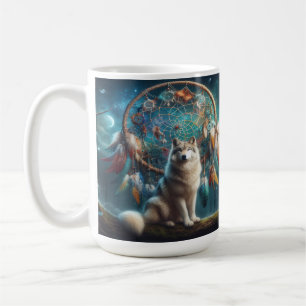 Caneca De Café Lobo Guardando um Gigante Apanhador de Sonhos