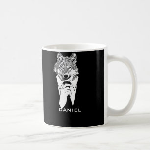 Caneca De Café Lobo Hipster Engraçado com Smoking Preto Personali