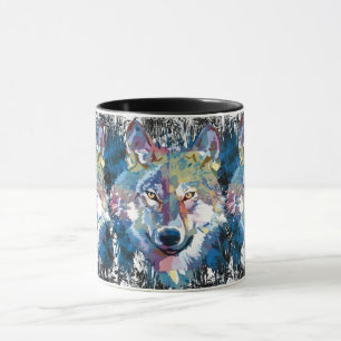 Caneca de Café Lobo - Lobo Poligonal Retro