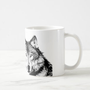 Caneca De Café Lobo Negro e Branco