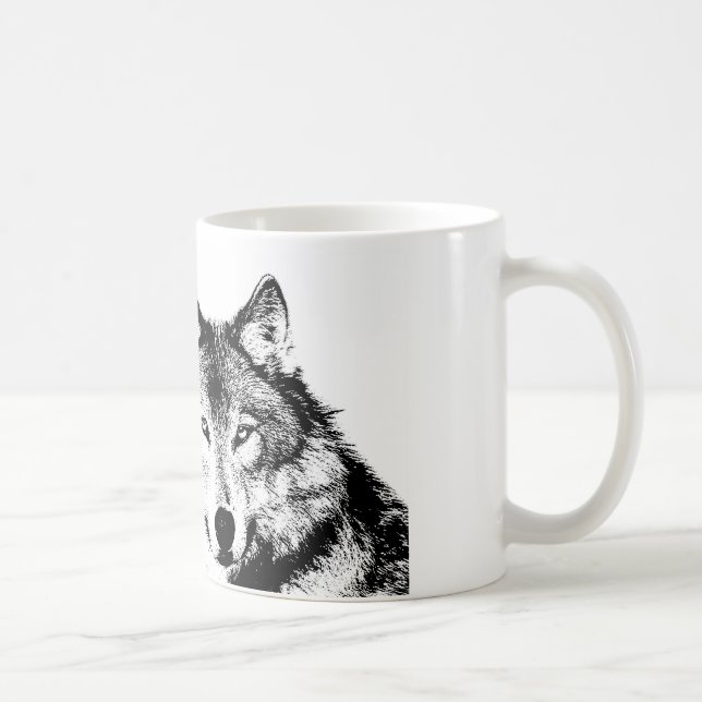 Caneca De Café Lobo Negro e Branco (Direita)