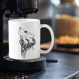 Caneca De Café Lobo Negro Tribal Howl
