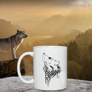Caneca De Café Lobo Negro Tribal Howl