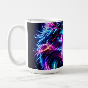 Caneca De Café Lobo Neon Olhos Brilhantes Animal Futurista Cyberp