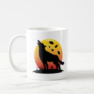 Caneca De Café Lobo-Retro A Uivar Lobo Em Lobos-Vintage Sunset