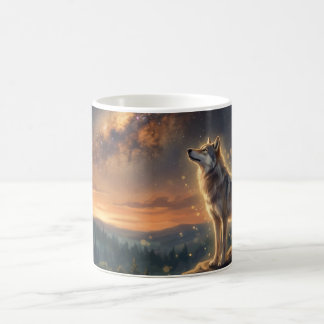 Caneca De Café Lobo Solitário Sob o Céu Estrelado da Via Láctea