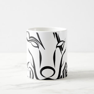 Caneca De Café Lobo Tribal Negro e Branco