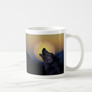 Caneca De Café Lobo uivando na lua