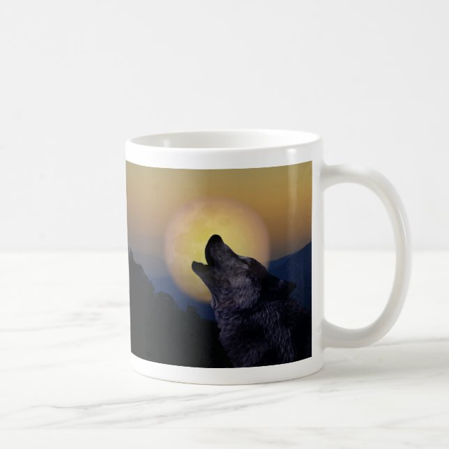 Caneca De Café Lobo uivando na lua (Direita)