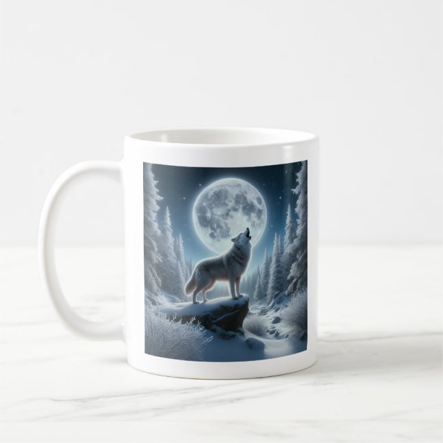 Caneca De Café Lobo Uivando No Inverno (Esquerda)