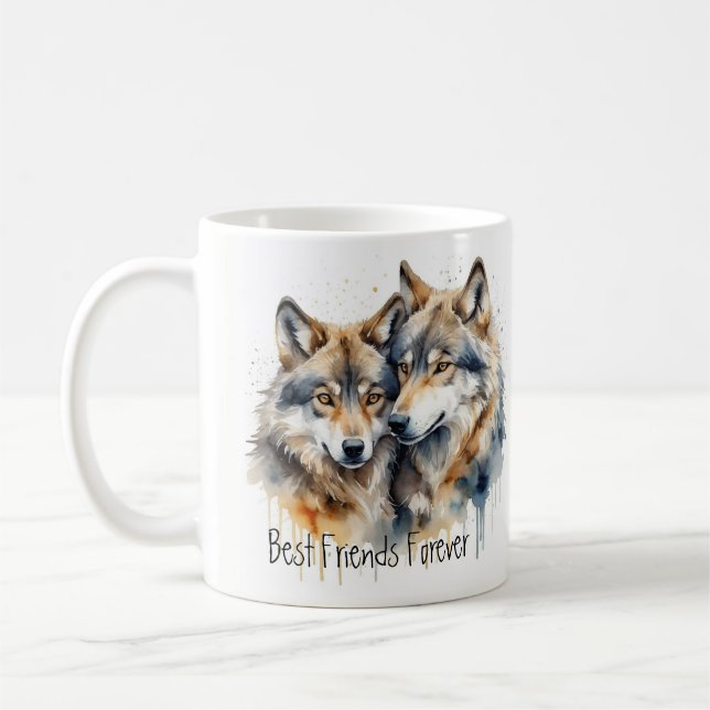 Caneca De Café Lobos Engraçados E Bonitos Melhores Amigos Para Se (Esquerda)