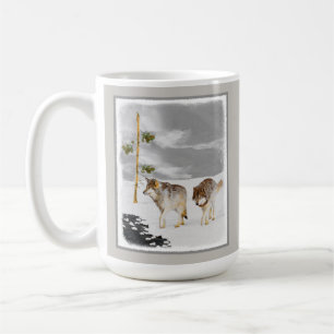 Caneca De Café Lobos na Pintura da Neve - Arte Original sobre a V