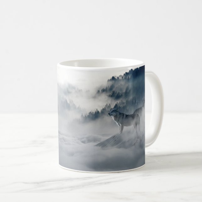 Caneca De Café Lobos numa paisagem de inverno (Frente Esquerda)