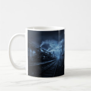 Caneca De Café Locomotiva a Vapor numa Noite Escura e Tempestuosa