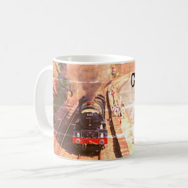 Caneca De Café Locomotiva clássica, por mar, personalizada (Frente Esquerda)