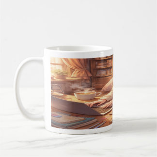 Caneca De Café Lofi Anime Girl Studying with Coffee Wraparound Mu