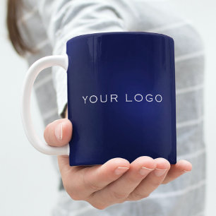 Caneca De Café Logotipo branco azul marinho para empresas retangu