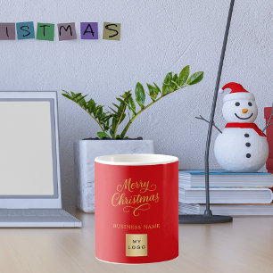 Caneca De Café Logotipo comercial do ouro vermelho Natal