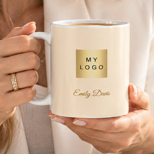 Caneca De Café Logotipo da empresa com nome em creme