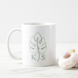 Caneca De Café Logotipo de Casamento Monograma Monstera Personali