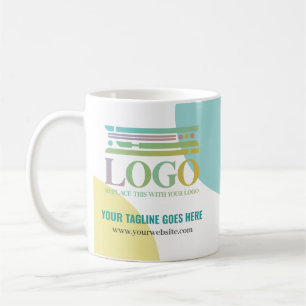 Caneca De Café Logotipo de Círculos Turquesa Amarelo Tagline Site