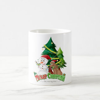 Caneca De Café Logotipo de texto Feliz de Natal com Snowman e Chr