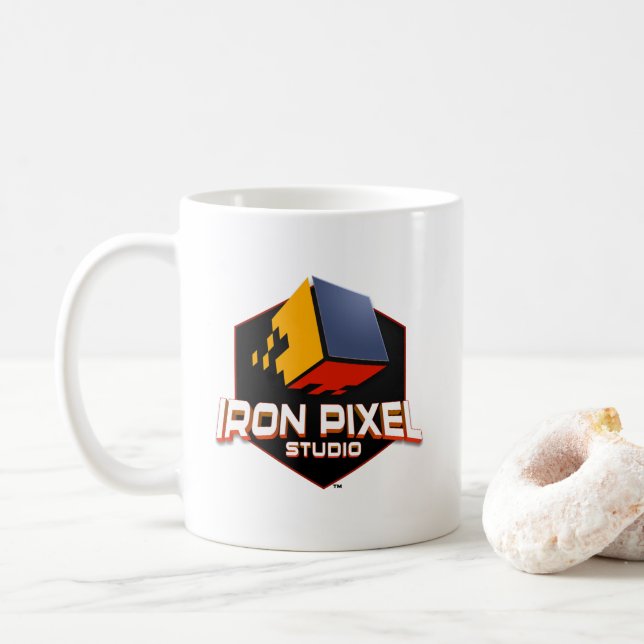 Caneca De Café Logotipo do Cheio Pixel de Ferro (Com Donut)