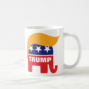 Caneca De Café Logotipo do Elefante do GOP com Cabelo de Donald T