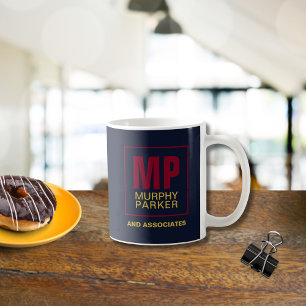 Caneca De Café Logotipo do Monograma Dourado Burgundy do Marinho