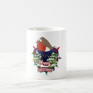 Caneca De Café logotipo do Robin de desenho animado de Natal feli