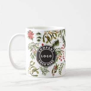 Caneca De Café Logotipo Empresarial Natal Pinheiro Bagas Vermelha
