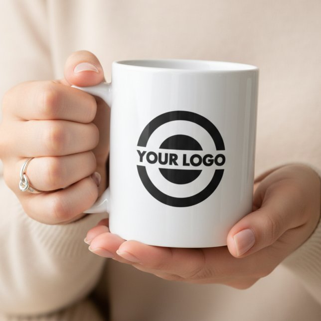 Caneca De Café Logotipo Empresarial Personalizado Branco (Custom Business Logo Branded Coffee Mug | Personalized Corporate Gift)