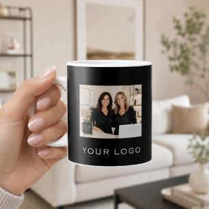 Caneca De Café Logotipo empresarial preto foto retangular