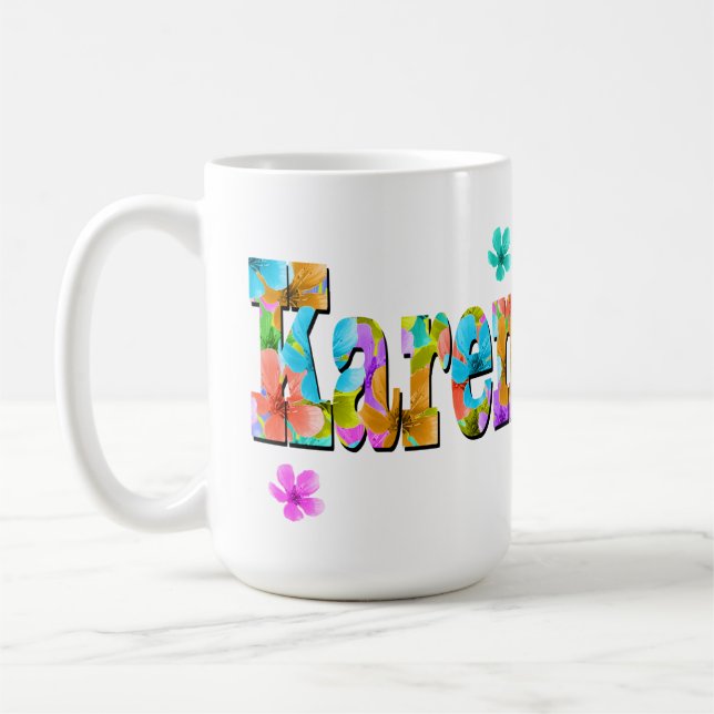 Caneca De Café Logotipo Karen Name Com Blossomas, (Esquerda)