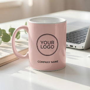 Caneca De Café Logotipo Personalizado de Empresa Rosa