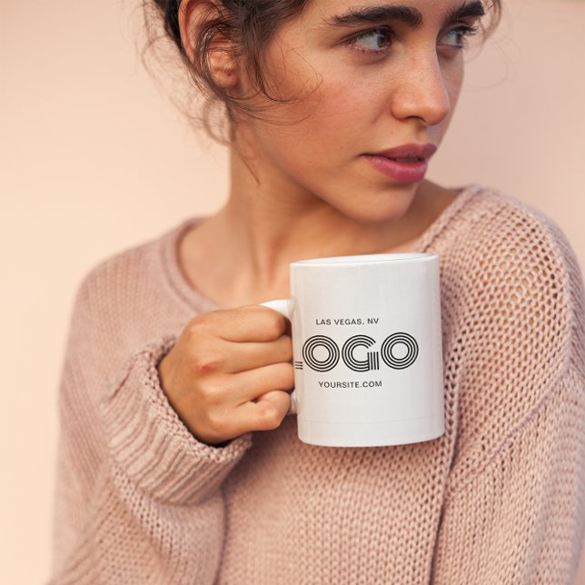 Caneca De Café Logotipo Retangular Moderno Preto Promo (Rectangular Shape Logo Promo Coffee Mug)
